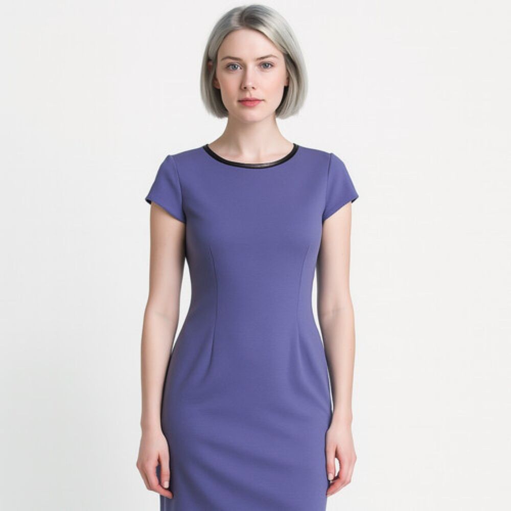 Elie Tahari Womens Piped Wool Blend Navy Blue Leather Trim Pencil Dress Size 6